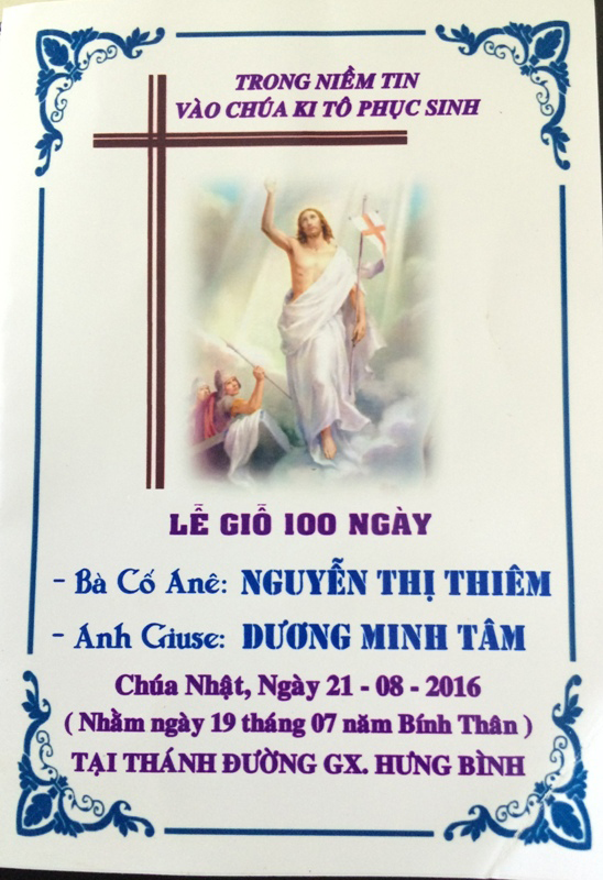 Thiệp mời Lễ giỗ 100 ngày Mẹ và con Trai anh chị Dương Bông | ami65vn